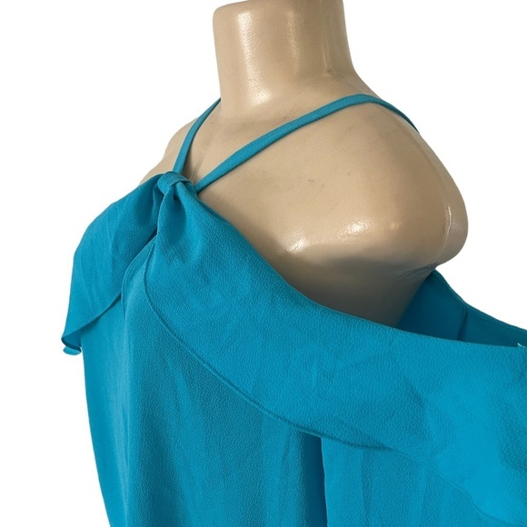 CeCe Blue Teal Open‎ Ruffle Halter Off-The-Shoulder Boho Bell Sleeve Top - Picture 9 of 12